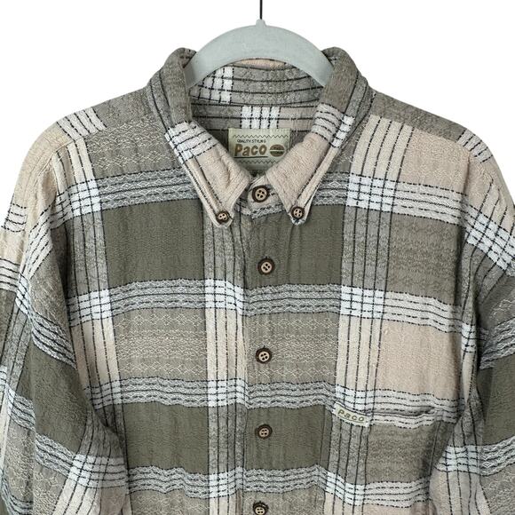 Vintage Y2K Paco Shirt Mens 2XL Tall Button Down Casual Plaid Textured 90s - Picture 2 of 7